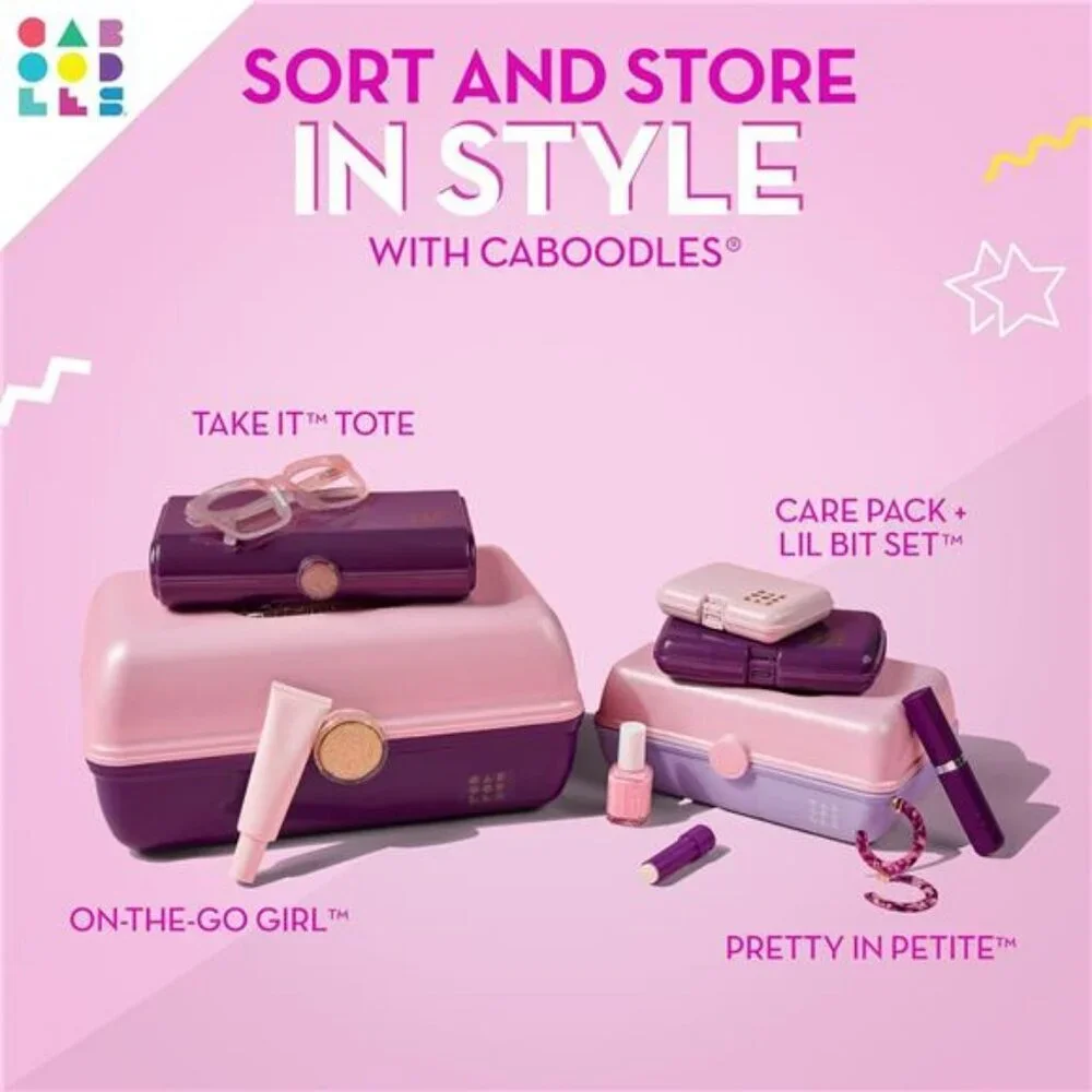 Pink Travel Makeup Organizer Box with Mirror Storage Tray Cosmetic Case
